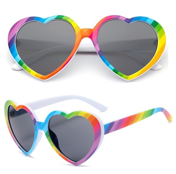 CKCSHI 2Pcs Pride Rainbow Heart Sunglasses LGBT Gay Pride Accessories UV400 Protection Unisex Adults Festive Rainbow Heart Style