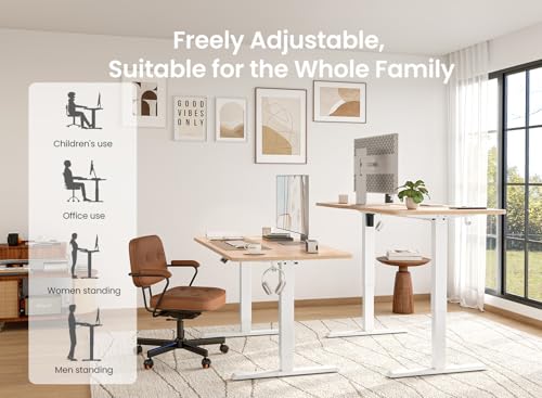 BANTI 48 × 24 Inches Standing Desk, Ergonomic, Electric Height Adjustable, Sit and Stand Up, Computer Office Desk with Splice Board, White Frame/Maple Top - Image 5