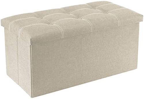 DIVHUK Folding Storage Ottoman Long Shoes Sofa Bench Fabric Linen Footrest Stool for Laundry Storage Space End of Bed Seat Toys Storage Organizer Bin Box with Lidded Cover (76X38X38 CM, Beige) (B0CFYGGLT3) Amazon Price History, Amazon Price Tracker
