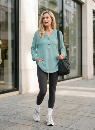 Image of Dokotoo Hoodies for Women Waffle Knit Button V Neck Casual Sweatshirt Tops