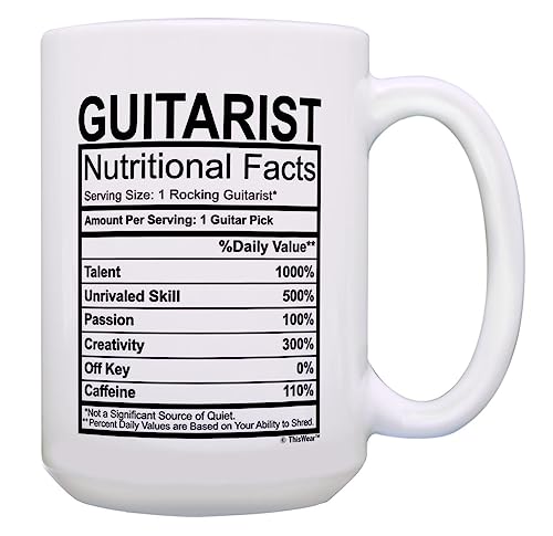 Guitar Mug Guitarist Nutritional Facts 15oz Ceramic Coffee Mug with Handle