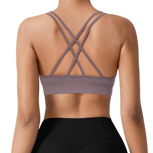 Image of VEQKING Seamless V-Neck Cross Back Women Sports Bra for Small Chest, 3 Pack | Made for A-C Cups, Spaghetti Straps, Removable Padded, Comfort Wireless for Low Impact Workout: Yoga, Lounging & Daily Wear