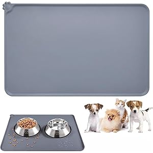 Emwel Dog Food Mat, Silicone Dog Bowl Mat, Non-Slip Cat And Dog Feeding Mat, Waterproof Dog Placemat L (47 * 30)