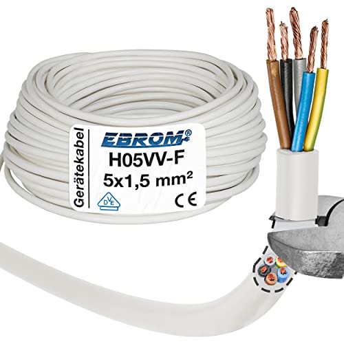 EBROM Hose Line H05VV-F 5G 1.5 mm² - 5 x 1.5 mm² - White - 10 m, 25 m, 50 m or 100 m, 10m