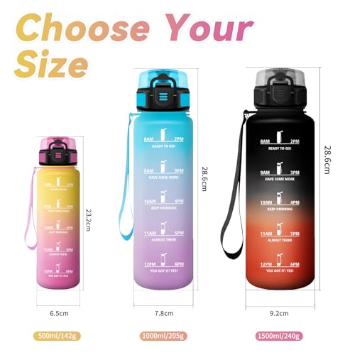 Trinkflasche 500ml, Motivierende Trinkflasche mit Zeitmarkierung, Auslaufsicher, Wasserflasche Kinder mit Filte, Kohlensäure Geeignet, Sport Wasserflasche für Radfahren, Schule, Junge, Mädchen