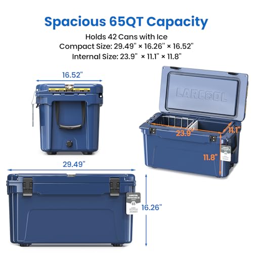 Image of Rotomolded Hard Cooler, Portable Small Ice Chest with 3-Inch Insulation, Heavy-Duty Beach Cooler for Camping, Fishing, Boating, Picnic, BBQ, Travel