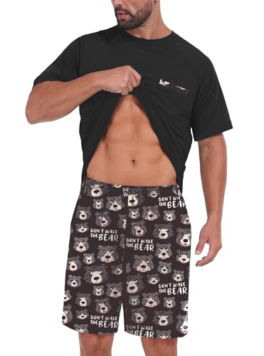 Image of Mens Pajamas Set Lightweight Summer Pjs Sleepwear Soft Comfy Short Sleeve Loungewear With Pocket (S-4X)