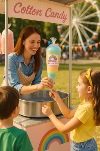 Bunte Regenbogen Zuckerwatte im Spitzbeutel 70g – Fluffig, Frisch & Fröhlich – Jahrmarkt Feeling für Zuhause – Süßigkeit für Kindergeburtstag, Party, Geschenk – Bild 8