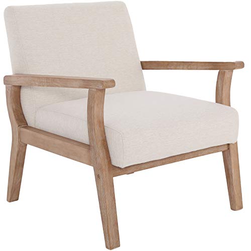 Hny Mid Century Armchair With Wood Frames, Linen Upholstered Living Room Arm Chair, For Living Room, Bedroom, Ivory #TOP7