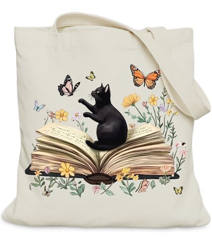 Image of Cat Gifts Tote Bag for Women Girls, Cat Lover Gifts Tote Bag for Daughter Besties, Medium Size with Inner Pocket