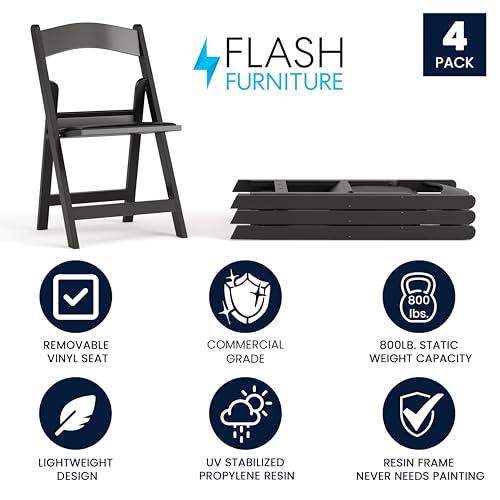 Flash Furniture Hercules Series Folding Chairs for Weddings and Formal Events, Stackable Commercial Event Seats with 1,000-lb. Static Weight Capacity, Set of 4, Black by Flash Furniture - Image 3