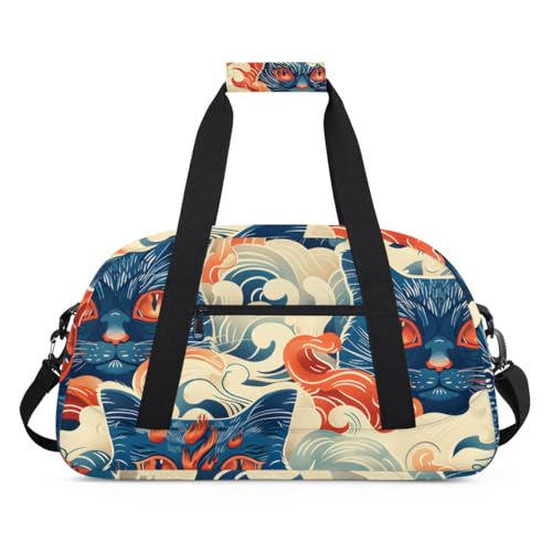Pattern Cat Gym Travel Duffle Bag for Boys - Gymnastics Sports Dance Bag with Front Zipper Pocket for School Practice or Overnight Travel Weekender Sleepover Tote Bag Cat Prints2