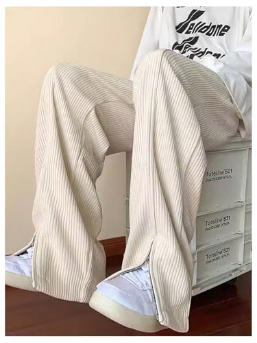 OYOANGLE Men's Drawstring Waist Corduroy Pants Zipper Hem Straight Leg Casual Lounge Trousers with Pocket2