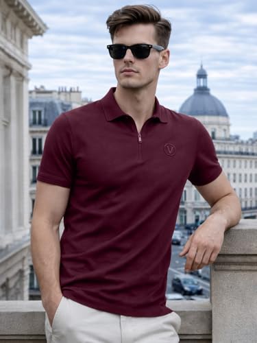 Image of Veirdo Men's Regular Fit Interlock Polo T-Shirt, Cotton Fabric, Half Sleeves,Stylish Collared Neck, Perfect for Casual and Office Wear, Soft, Comfortable (S-2XL)