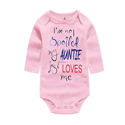 Amberetech Newborn Baby Girl Summer Romper I'm Sassy Like My Auntie Print Cotton Bodysuit Clothing (Iâ€™m Not Spoiled-Pink-Long, 0-3 Months)