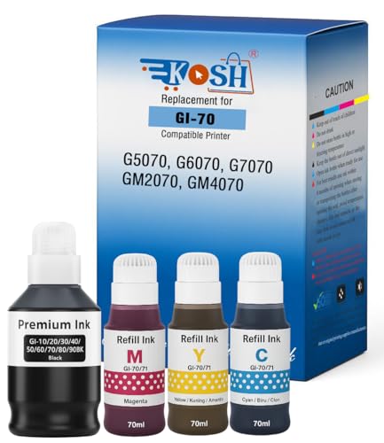 Image of Kosh GI-70 Premimum Ink Bottle Compatible for Canon PIXMA GM2070, GM4070, G5070, G6070, G7070 Printers (Set 1- Black, Magenta,Cyan,Yellow.)