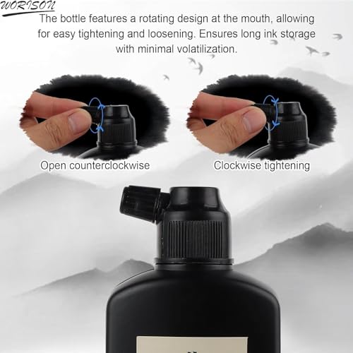 Image of Worison 100ml Calligraphy and Sumi Liquid Ink, Traditional Black Sumi Ink for Calligraphy, Painting, Writing, Drawing and Japanese Brush Art