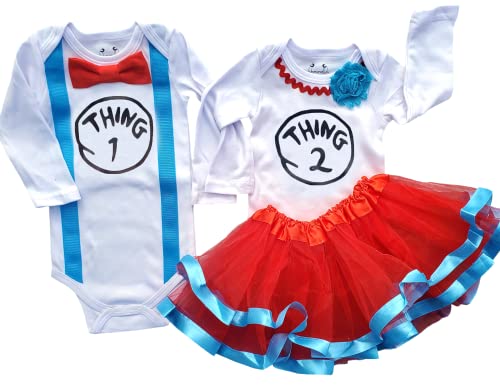 Boy Girl Twin Outfits Thing 1 and Thing 2 Tutu (9M â†’ Long Sleeve, Boy Thing 1 Girl Thing 2)