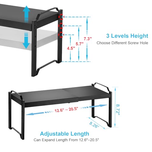 Image of 4 Pack Kitchen Cabinet Shelves Organizers, Kitchen Counter Storage Shelf Spice Rack, Expandable Length, Adjustable Height, Stackable, Sturdy 30LBS Bearing, Small Cupboard Tabletop Organizer Shelf Rack