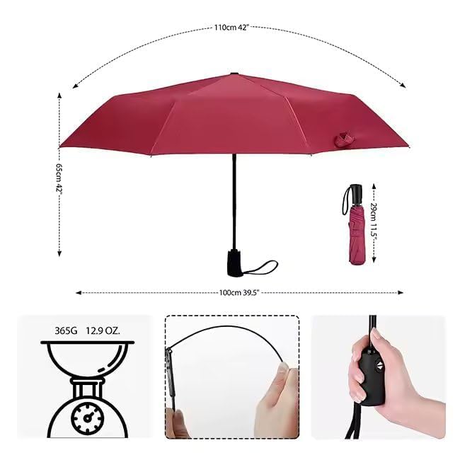 Image of MRTLLOA Automatic Large Size Foldable Umbrella with Travel Cover for Man and women - 3 fold Windproof Umbrella (MAROON)