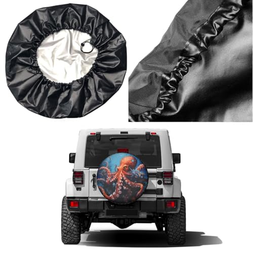 Image of Delerain Spare Tire Cover Octopus On Coral Wheel Covers Sun Protection Waterproof for Truck RV Trailer SUV and Many Vehicle (14 Inch for Diameter 23 inch-27 inch)