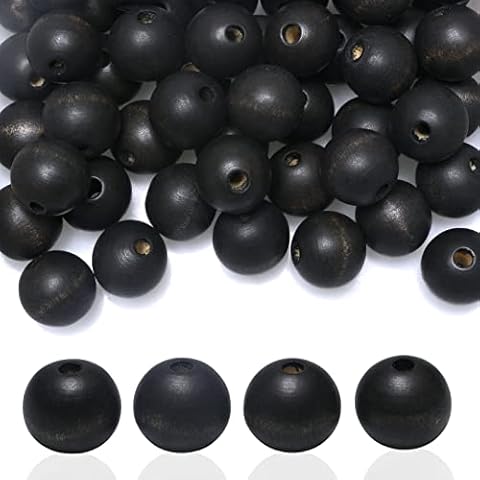 50 Pieces 20mm Black Wood Beads for Farmhouse Garlands, Matte Color Wooden Loose Beads with 4mm Hole Cover
