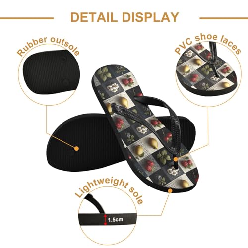 Flip Flop Sandals Vintage Fruit Plaid Print for Women Men Beach Outdoor XS3