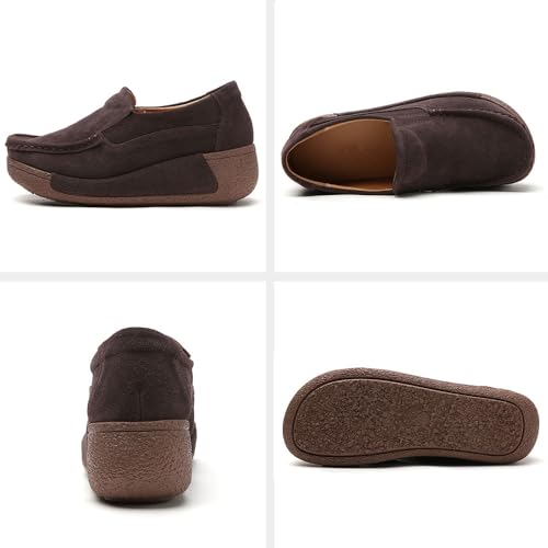 Image of YING LAN Women Slip On Loafers Comfort Suede Moccasins Wide Low Top Shoes