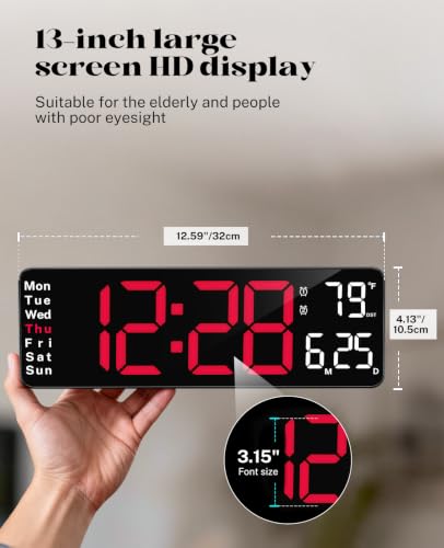 Image of Digital Wall Clock for Classroom, 13 inch Digital Clock Large Display