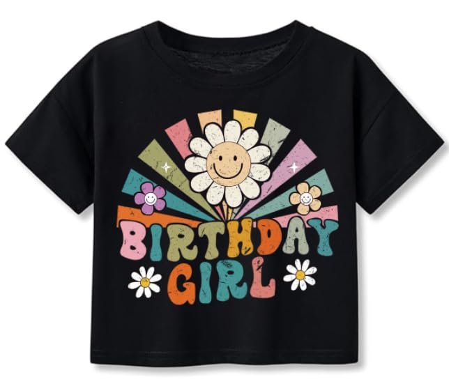 Image of Little Girls Short Sleeve Crop Top Birthday Tshirts Cute Prints for Teen Girls Summer T-Shirt 6-14Years