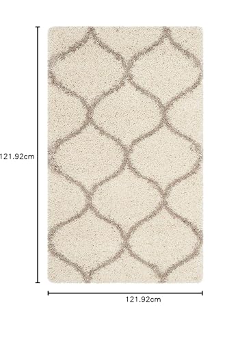 Image of Fur Shaggy Rugs and Carpets, Modern Plush Area Rug for Bedroom Living Room Floor Mat Bedside Home Decor Carpet (4x4 Feet Square, Ivory|Beige)
