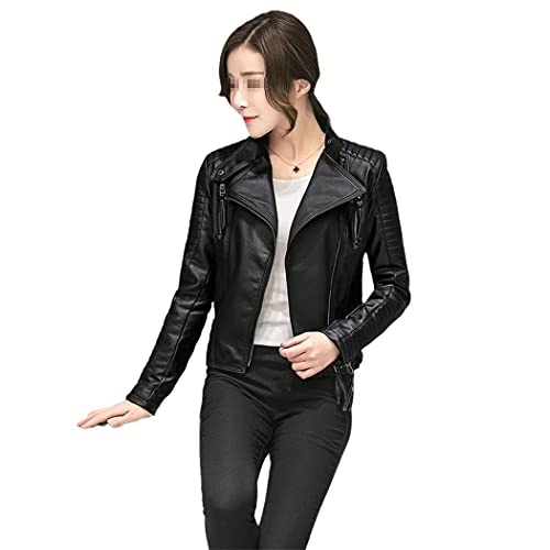 Veste de moto en simili cuir noir pour femme en taille L