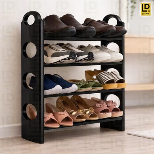Image of LEOPAX Kaan Premium Multipurpose Shoe Rack | 4-Tier Shoe Storage Organizer, Space-Saving Design, Sturdy & Durable Rack for Entryway, Living Room, Bedroom & Closet - Black