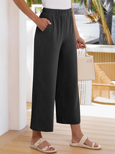 ANRABESS Women's Pants Wide Leg Elastic Waist Casual Cropped Palazzo Pants 2025 Beach Vacation Summer Trousers with Pocket3