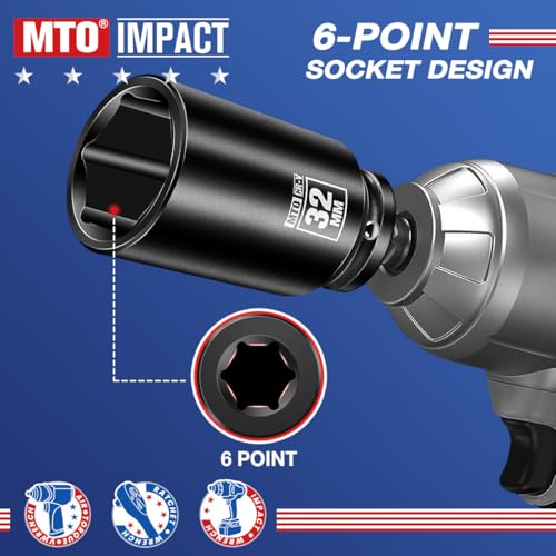 Image of MTO 1 /2 inch Drive 32mm Deep Impact Socket, 6-Point Metric Socket for Automotive Maintaince, CR-V Steel Meets ANSI Standards