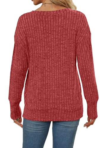 Heymiss Womens Sweatshirts V Neck Long Sleeve Shirts Loose Casual Fall Fashion Sweaters S-2XL