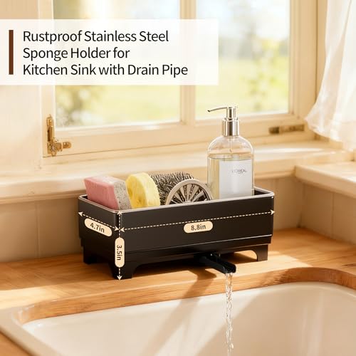 MOUKABAL Stainless Steel Sponge Holder with Rotating Drain - Image 2