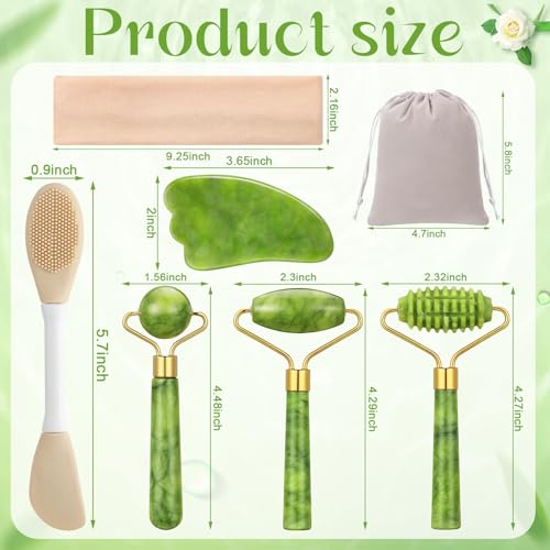 6Pcs Jade Roller for Face,Gua Sha Facial Tools for Women Natural Face Roller Massager Tool for Skincare, Makeup - Image 5
