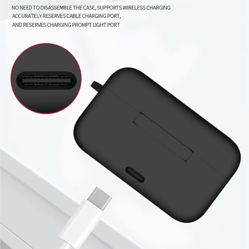 Image of Aniex Silicone Case Cover for realme Buds T500 Pro, Shockproof, Anti-Slip, Dustproof, Scratch Resistant, with Carabiner Hook, Full Body Protection (Black)