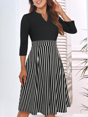 Image of YATHON Womens Elegant Print Notched Neck Slant Pocket Pleated Hem Casual A-Line Dress