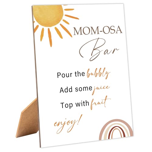 Tuyashua Boho Sunshine Baby Shower Mom-osa Bar Sign, Table Decor Baby Shower Sign, Pack of 1 Wooden Tabletop Sign with Stand, Baby Shower Decoration, Gender Neutral - MG14