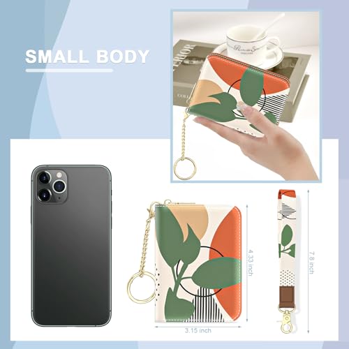 Image of Aiawoxc Credit Card Holder, Small RFID Wallet Slim Leather Card Organizer Case with Zipper and Wristlet Strap, Tropical Plants