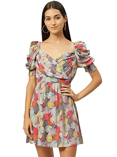 Image of IQRAAR Womens Rayon Printed Fit & Flared One Piece Dress