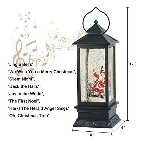 Image of Eldnacele Christmas Snow Globe Lantern with Music, Battery Operated Lighted Swirling Glitter Water Lantern with Timer for Christmas Home Decoration, Santa