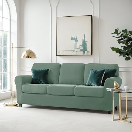 CHUN YI 7 Piece Couch Covers Sofa Covers Washable, Stretch Sofa Slipcovers for 3 Cushion Couch with Seperate Backrest and Cushion Covers, Anti Slip Furniture Protector for Dogs Pets (Large, Dark Cyan) - Image 3