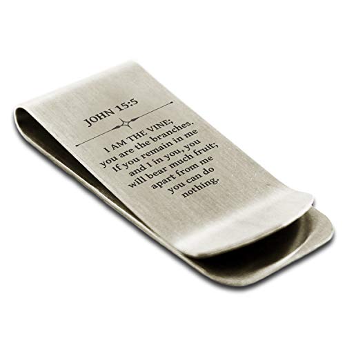 Stainless Steel I Am the Vine John 15:5 Money Clip Credit Card Holder