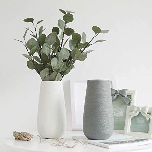 Jarrón de cerámica blanca de 10 pulgadas para flores, texturizado moderno, floral grande, minimalista, decoración del hogar de flores de porcelana, elegante soporte para ramo, patrón geométrico 5