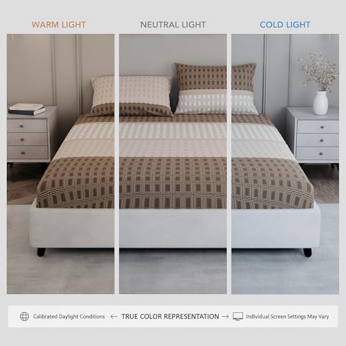 Image of BLISSHOME SoftTouch 150TC Cotton King Size Fitted Bedsheet with 2 Pillow Covers, Silky Smooth Bedding Set, Breathable, Easy Maintain, Geometric Pattern - Brown (183cm x 198cm + 25cm Drop)