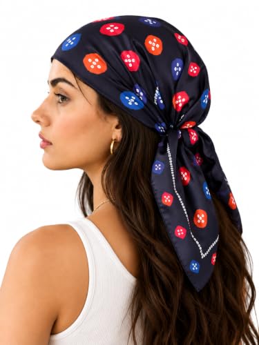 Image of Ravaiyaa - Attitude is everything Women Printed Silk Bandana 21 x 21 Inch Square Headband & Hair Wrap, Soft & Versatile | Fashion Neck Wrap