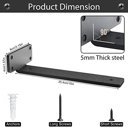 Oursouion Heavy Duty Metal Shelf Brackets 4 Pack, 1/5 Inch Thick Wall Mounted Hidden Black L Brackets - Image 2